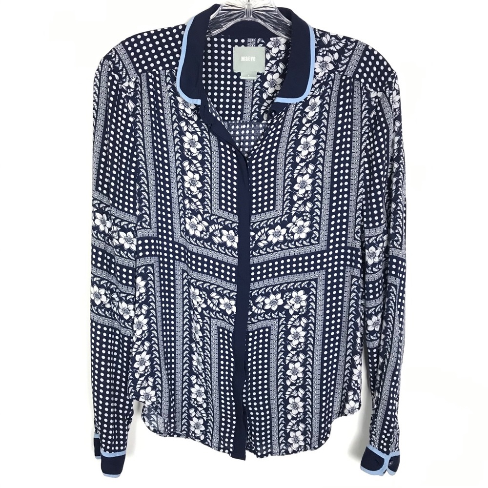 Maeve Anthropologie Art House blouse top navy Sz 6
